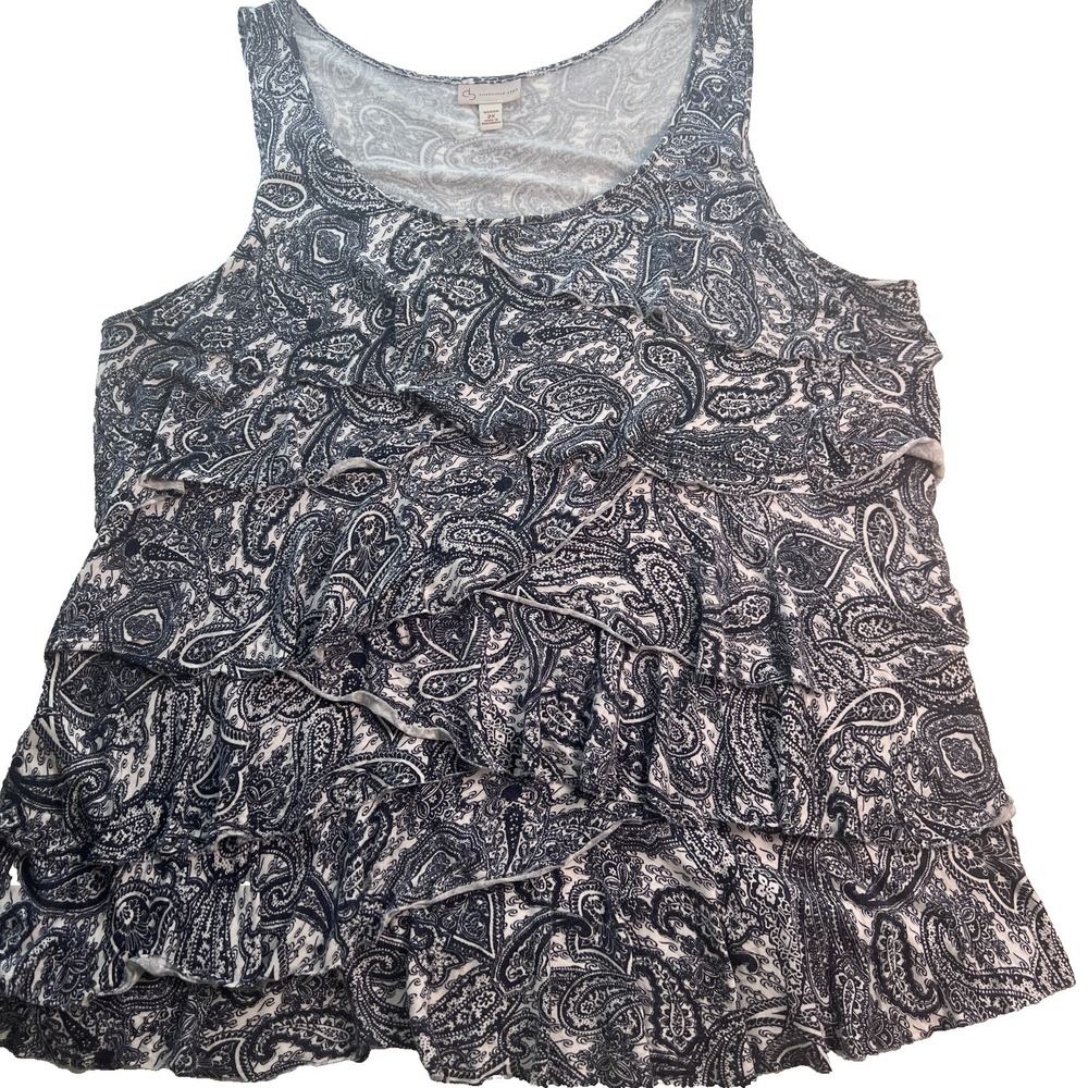Dress Barn Women's Top Size 2X Sleeveless Paisley Print Tiered Ruffle‎ Tank Top